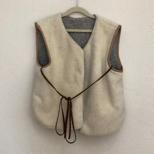 Handmade suede and wool Sherpa vest— size small